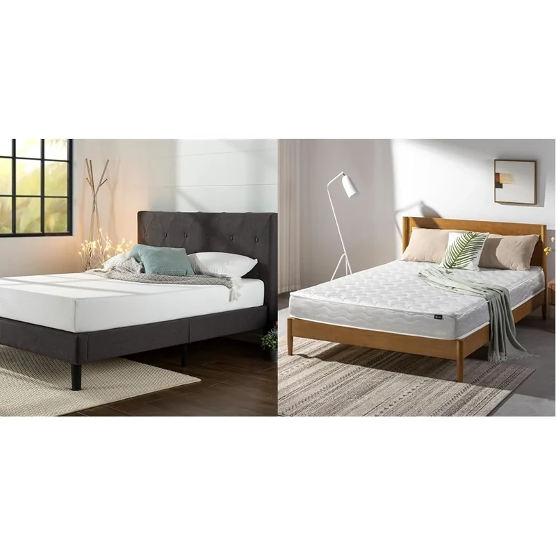 ZINUS Upholstered Double Bed & Memory Foam Mattress Set | 4FT6 Bed Set | 15cm Orthopedic Mattress | 35cm Underbed Storage Space | Easy Assembly | 10 Yr Support on Mattress & 5 Yr Support on Bed