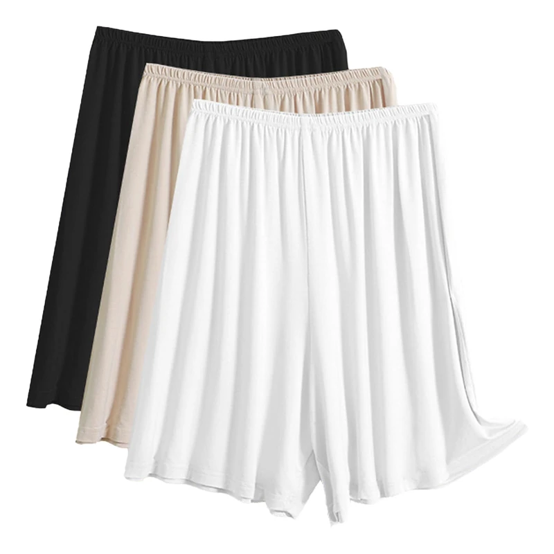 Imrmb 3 Pack Women's Half Slip Shorts for Under Dresses Pettipants for Women Culottes Shorts Half Slips Split Skirt, Black White Nude, XL
