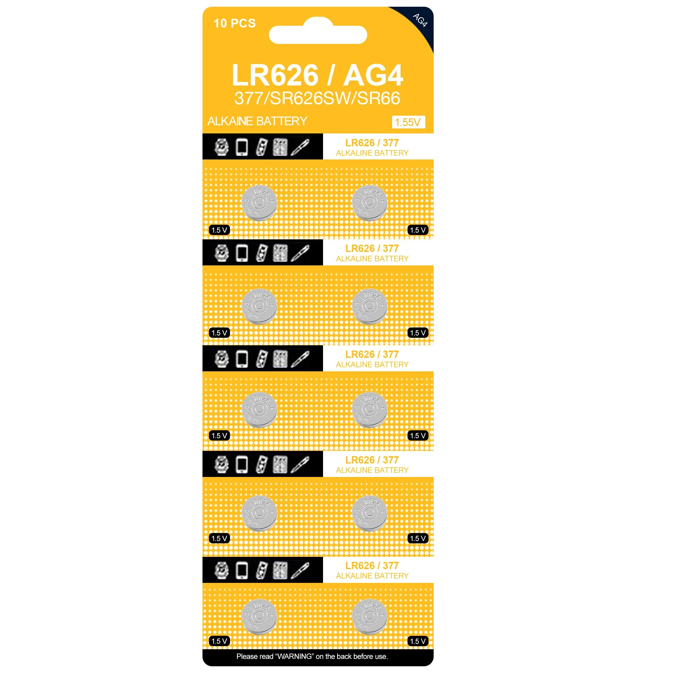 Zevy3 10 Pack SR626SW 377 AG4 1.5V Button Cell Batteries Long Lasting Silver Alkaine Watch Batteries for Watches, Calculators, and Small Electronics