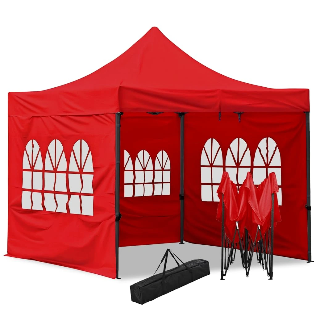JupiterJX 2x2M Heavy Duty Pop Up Gazebo, Commercial Grade Waterproof Shelter Outdoor Camping Gazebo, Steel Frame | Sun Shade Canopy For Garden, Party, Beach (Red (3x3 With Sides))