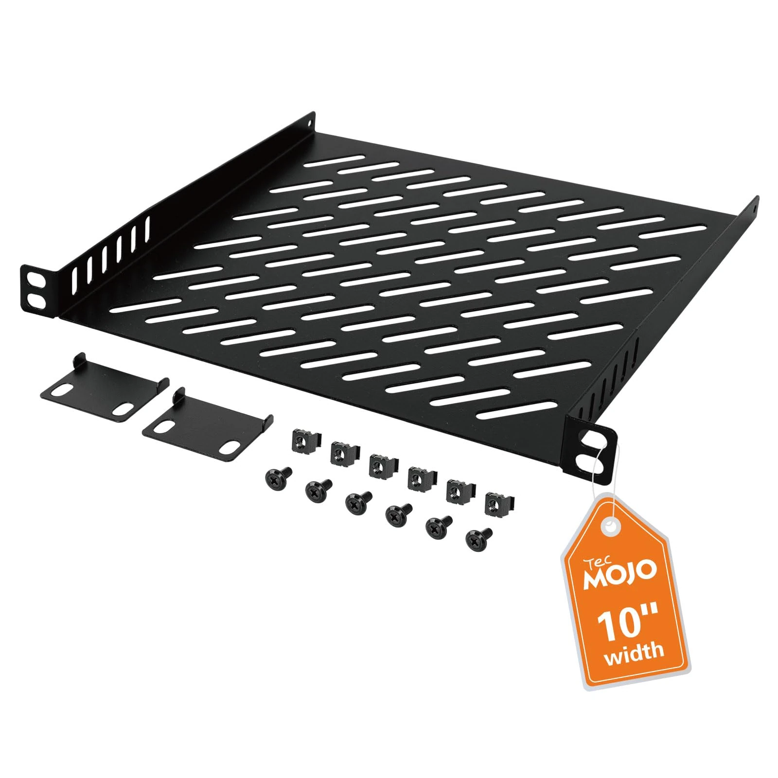 Tecmojo 0.5U Rack Mount Shelf for 10" width Server Rack, 7.87" Deep Vented Cantilever Tray, Metal Shelf for Network Cabinet, Server Enclosure, Enhanced Airflow, Black