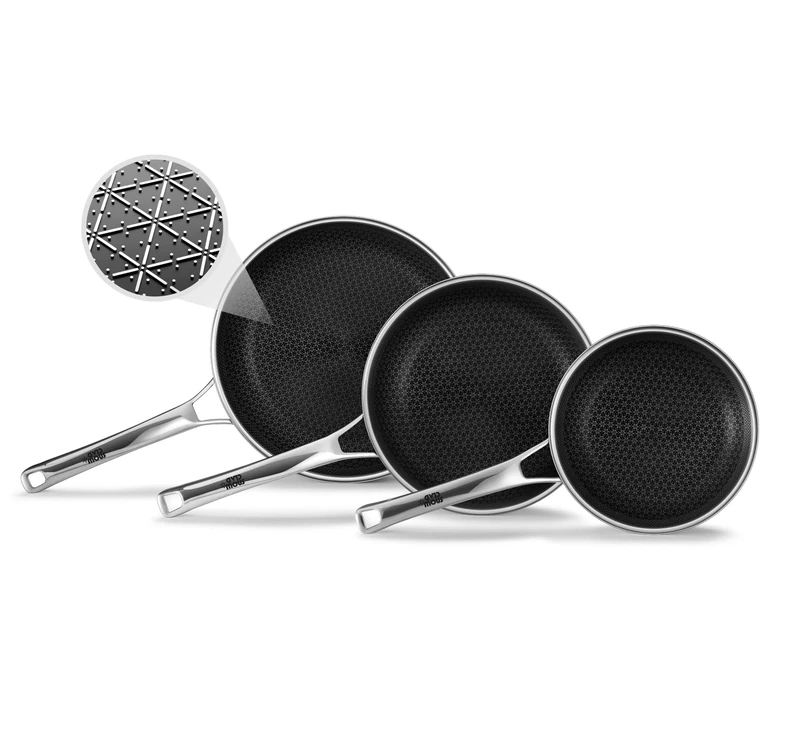 OATOFP Non Stick Frying Pans Set, Hybrid Pans Set Nonstick (8+10+12inch),Pan for cooking, PFOA Free Kitchen set, Dishwasher and Oven Safe Cookware Sets, Induction Compatible Stainless Steel Skillets