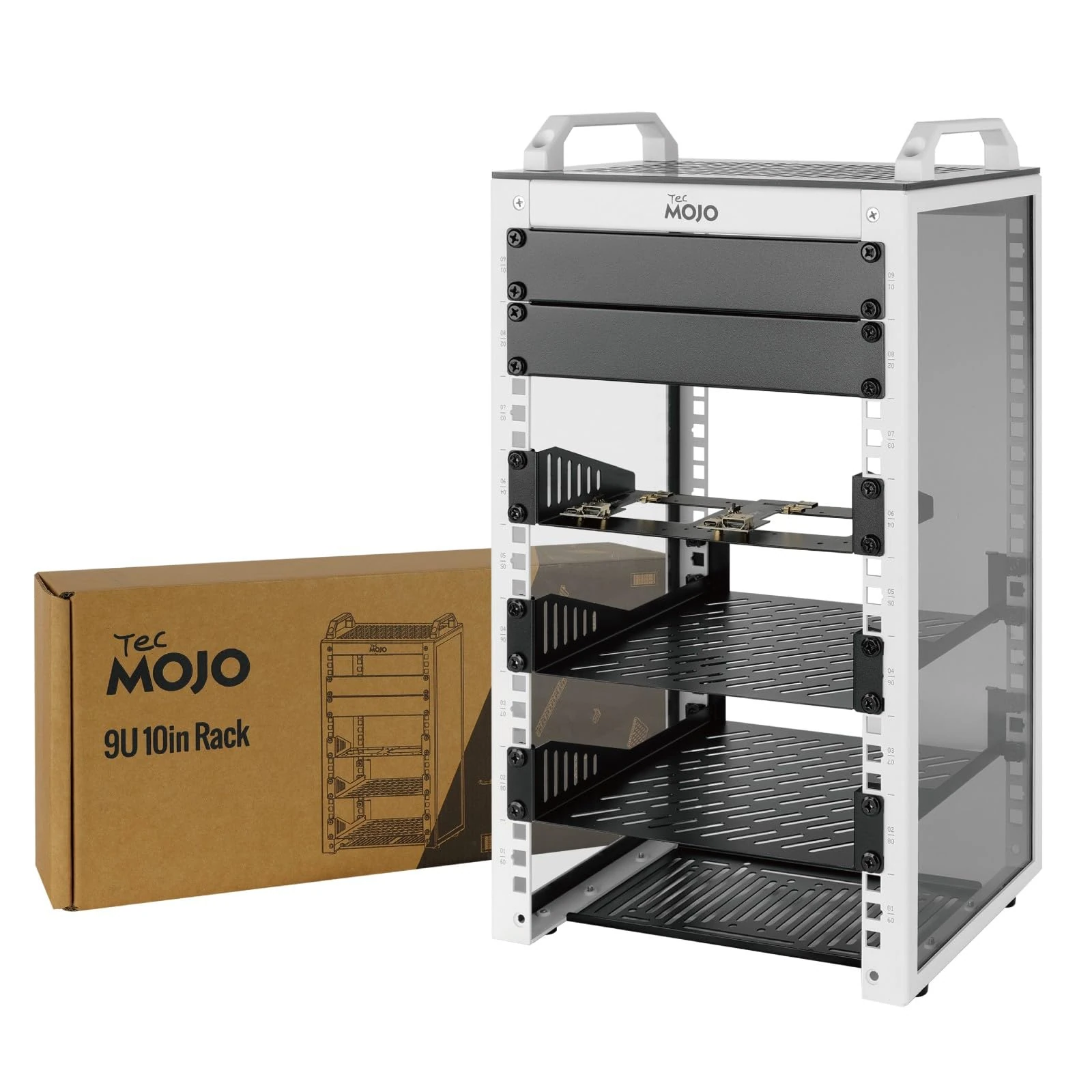 Tecmojo 10” Desktop Mini Rack, 9U 200mm Depth with SBC Shelf, Micro HDMl to HDMI Adapter Board, Blank Panel, for 10 Inch AV, NAS and Server Equipment