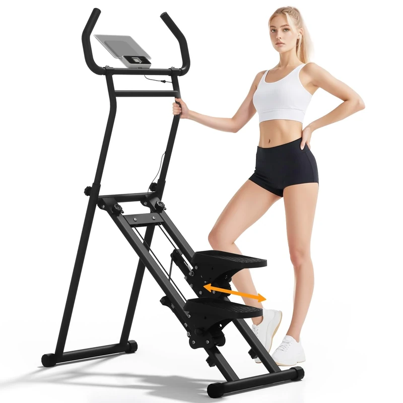 MACYO Stair Stepper for Home Workout - Full-Size Foot Pedals with Tablet Holder, Foldable Stepping Climbers, Easy Assembly, Compact Design for Cardio & Leg Training (Black)