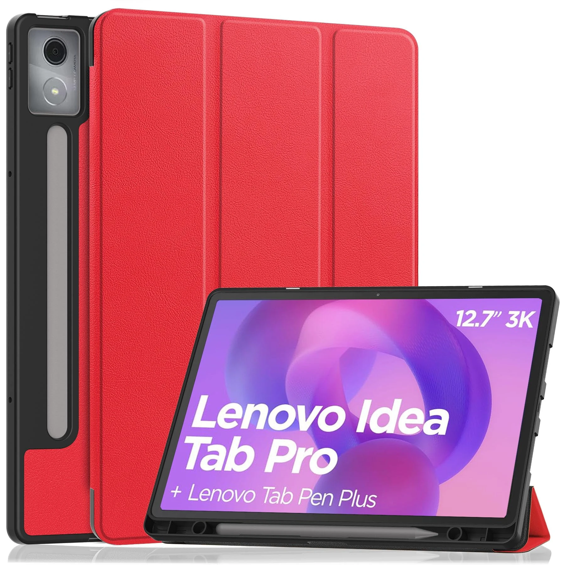 YRH for Lenovo Idea Tab Pro 12.7 inch Case 2025 with Pen Holder, Back Soft TPU Protective Tablet Cover with Auto Sleep/Wake (Red)