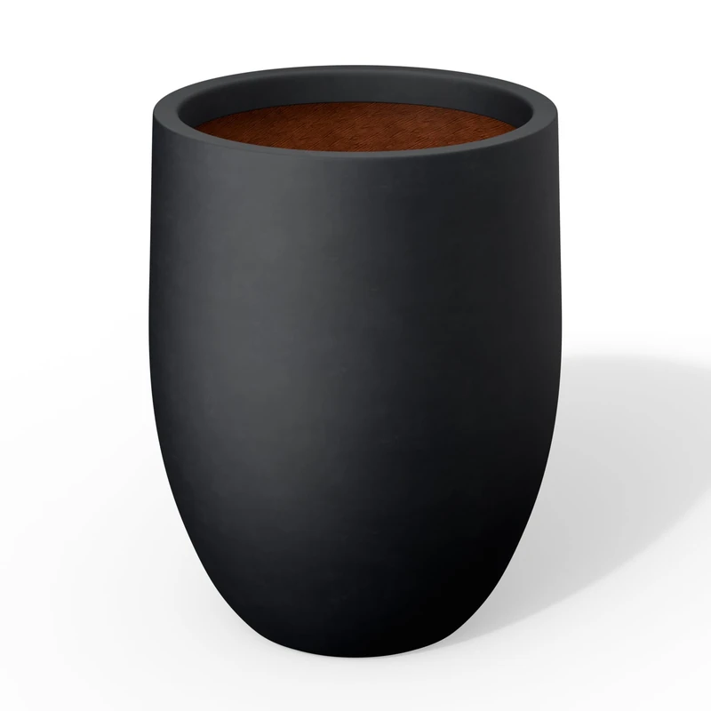 Kante 11.8 Inch Tall Concrete Planter, Large Indoor Outdoor Plant Pot with Drainage, Smooth Black Finish with Warm Brown Interior, Ideal for Porch, Home, Garden, Patio