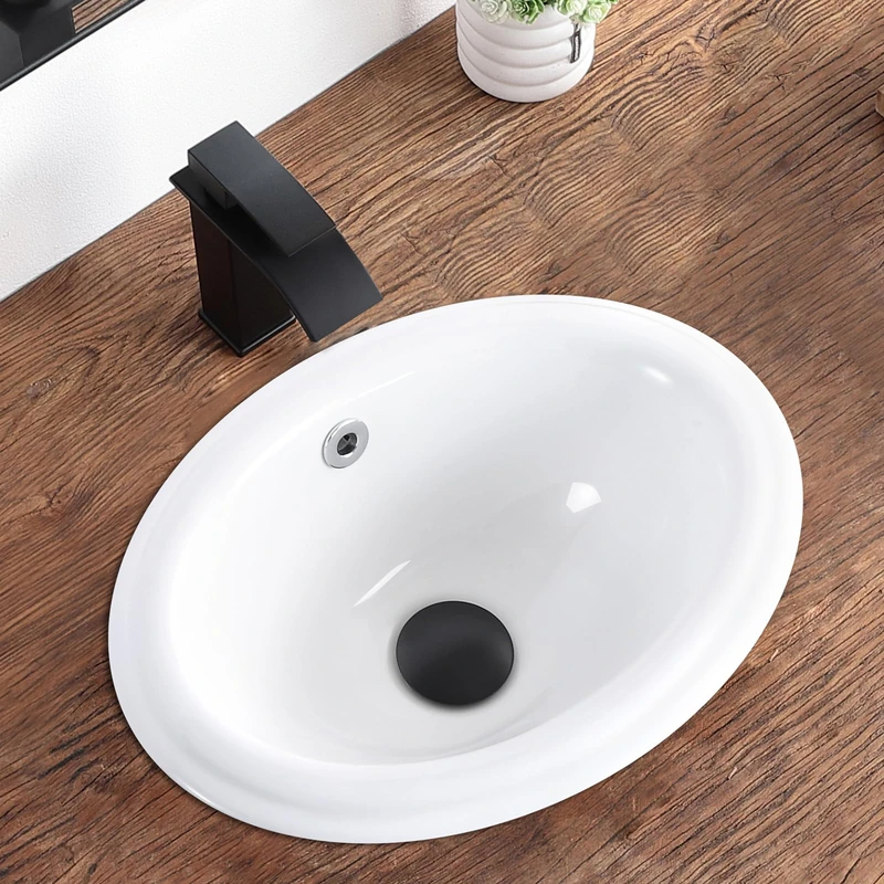 KDKSC Bathroom Vessel Sink 16" X 12" Semi Recessed Bathroom Sink Oval White