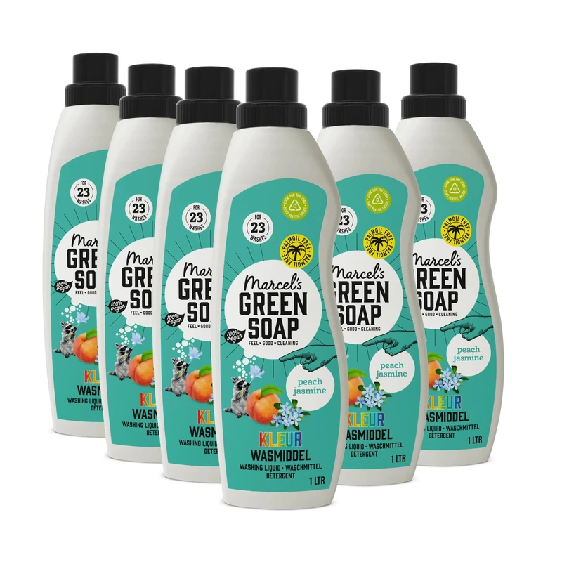 Marcel's Green Soap - Washing Liquid Peach & Jasmine - Laundry Detergent - Vegan - 97% Biodegrdadable - 6L, 1L (Pack of 6)