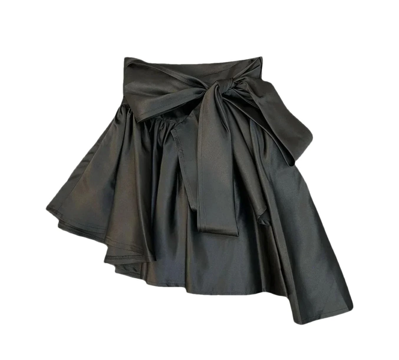 Women Irregular Skirt High Waist Big Bow Tie Pleated Puffy Skirts Casual Mini Skirt Black L