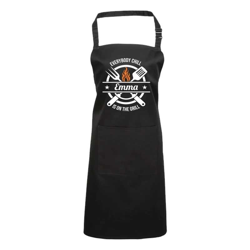 Gift Hub Personalised BBQ Apron | Custom Name Apron with BBQ Tool Pocket | Unisex, One Size, Black, Polyester/Cotton (80/20), 34” Long, Tie Strap, Machine Washable