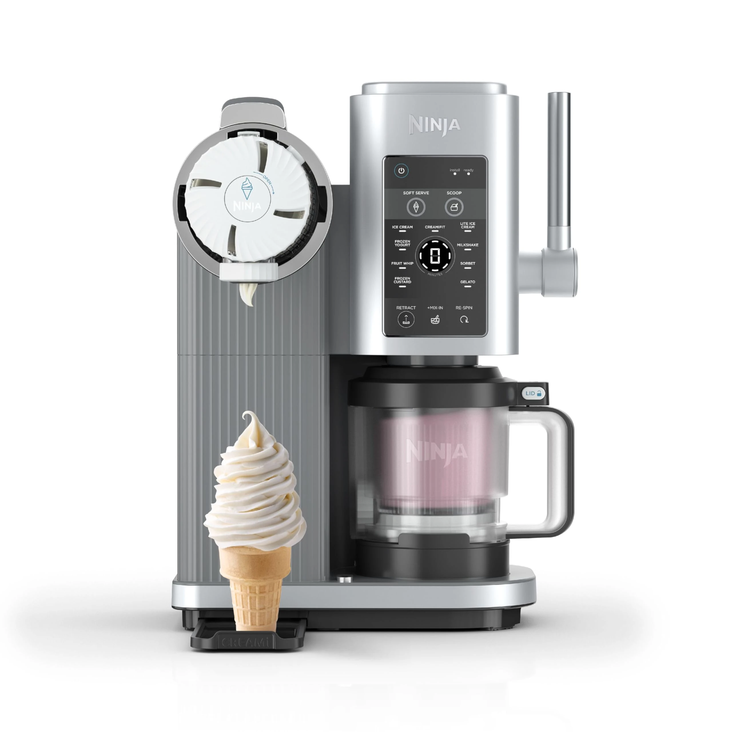 Ninja CREAMi Scoop and Swirl Soft Serve and Ice Cream Maker with 2x Tubs, 13 Functions, Makes Ice Cream, Soft Serve, Gelato, Sorbet, Milkshakes and More, Mix-In Option, Platinum Silver, NC701UK
