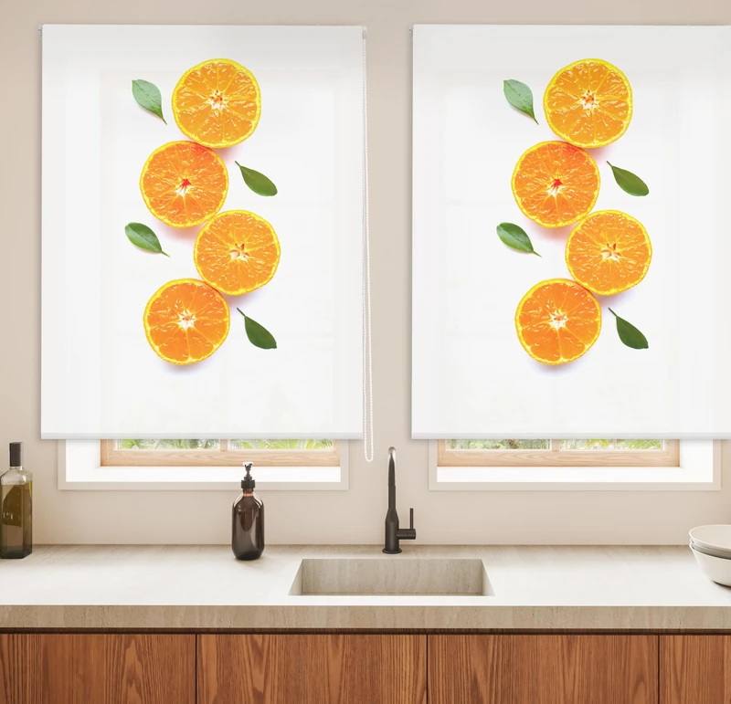 Blindecor Digital | Translucent Printed Roller Blind | Family Kitchen | Model C-Oranges | 130 x 180 cm (W x H) Fabric Size 126 x 175 cm | Window Blinds
