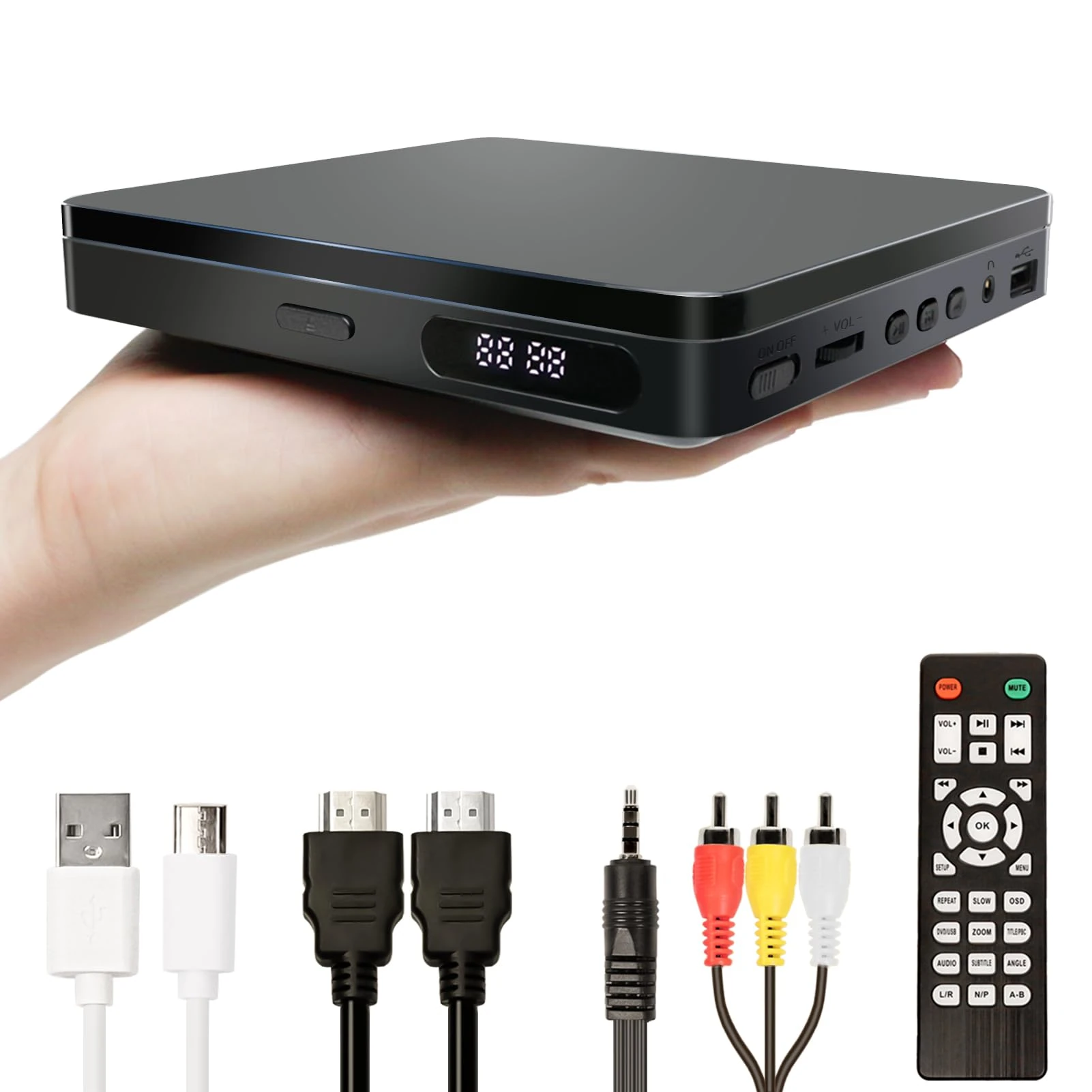 Mini DVD Player for TV, 1080P HD All Region Free with HDMI/RCA Cables, Remote, USB/SD Playback, Breakpoint Memory