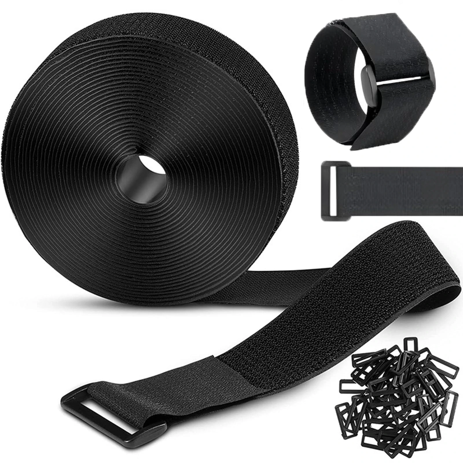 Hao Zhu 5m Adjustable Cable Straps with 20 Buckles, 2cm Wide – Adjustable, Cut-to-Length, Reusable Cinch Straps for Securing Cables, Hoses, Pipes, and More