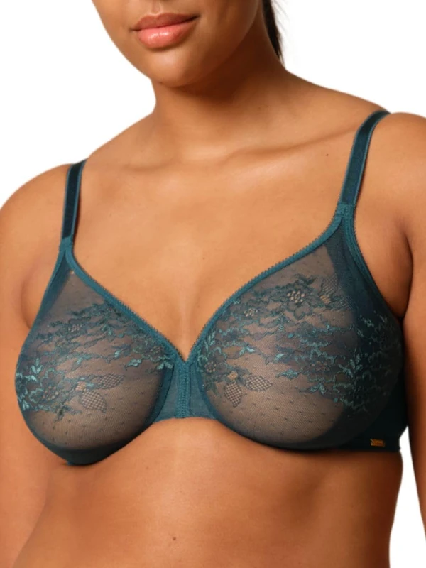 Gossard Glossies Lace Non Padded Moulded Sheer Bra Dark Green 36G - Image 1