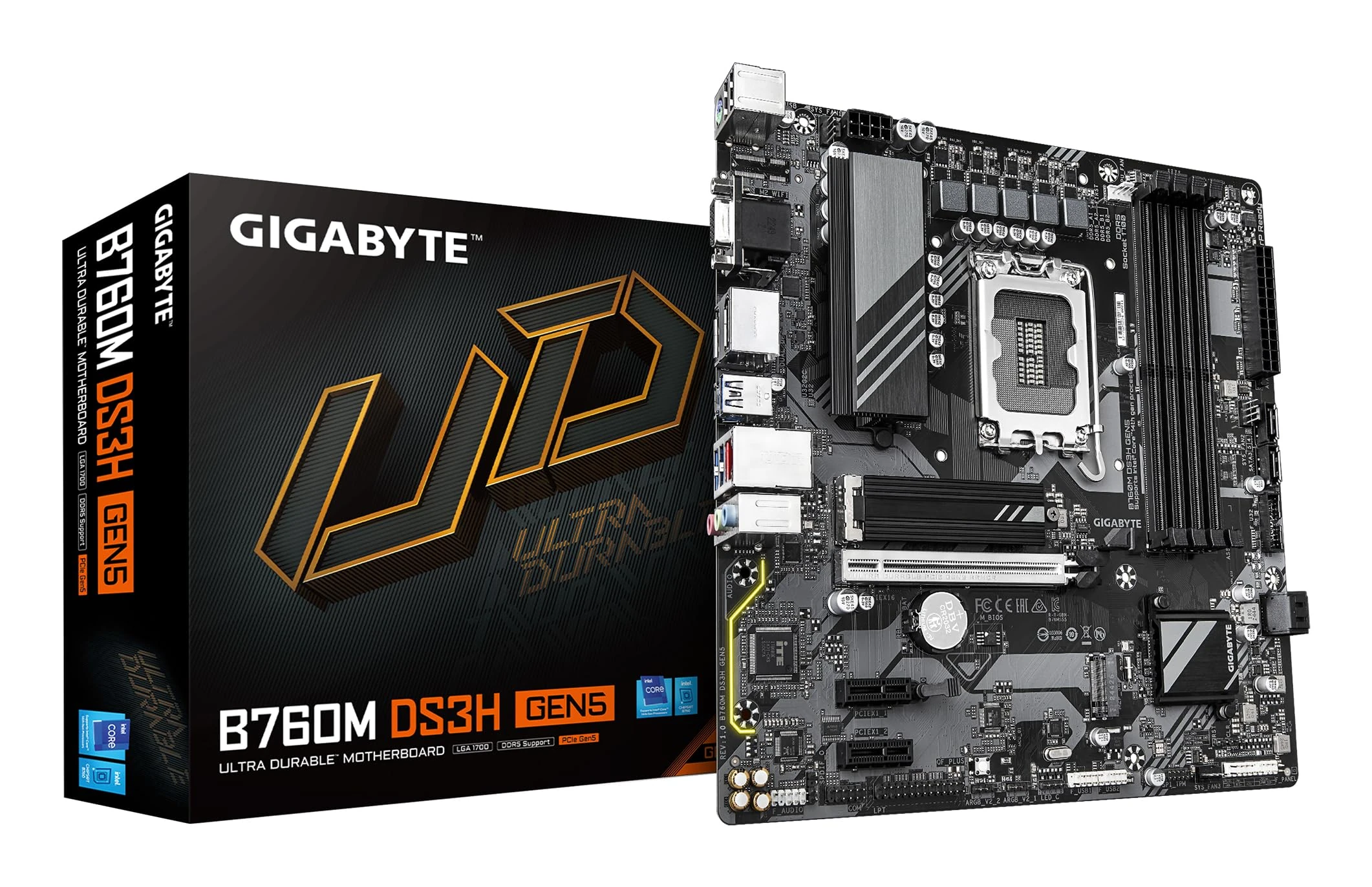 GIGABYTE B760M DS3H GEN5 Motherboard - Supports Intel Core 14th Gen CPUs, 6+2+1 Phases Digital VRM, up to 5600MHz DDR4, 2xPCIe 4.0 M.2, 2.5GbE LAN, USB 3.2 Gen2