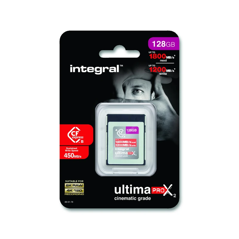 Integral 128GB CFexpress Memory Card Type B 2.0, 8K RAW & 4K 120 FPS 1800MB/s Read, 1200MB/s Write Speed, 450MB/s Sustained Write Designed for the Cinematographer and Professional Photographer