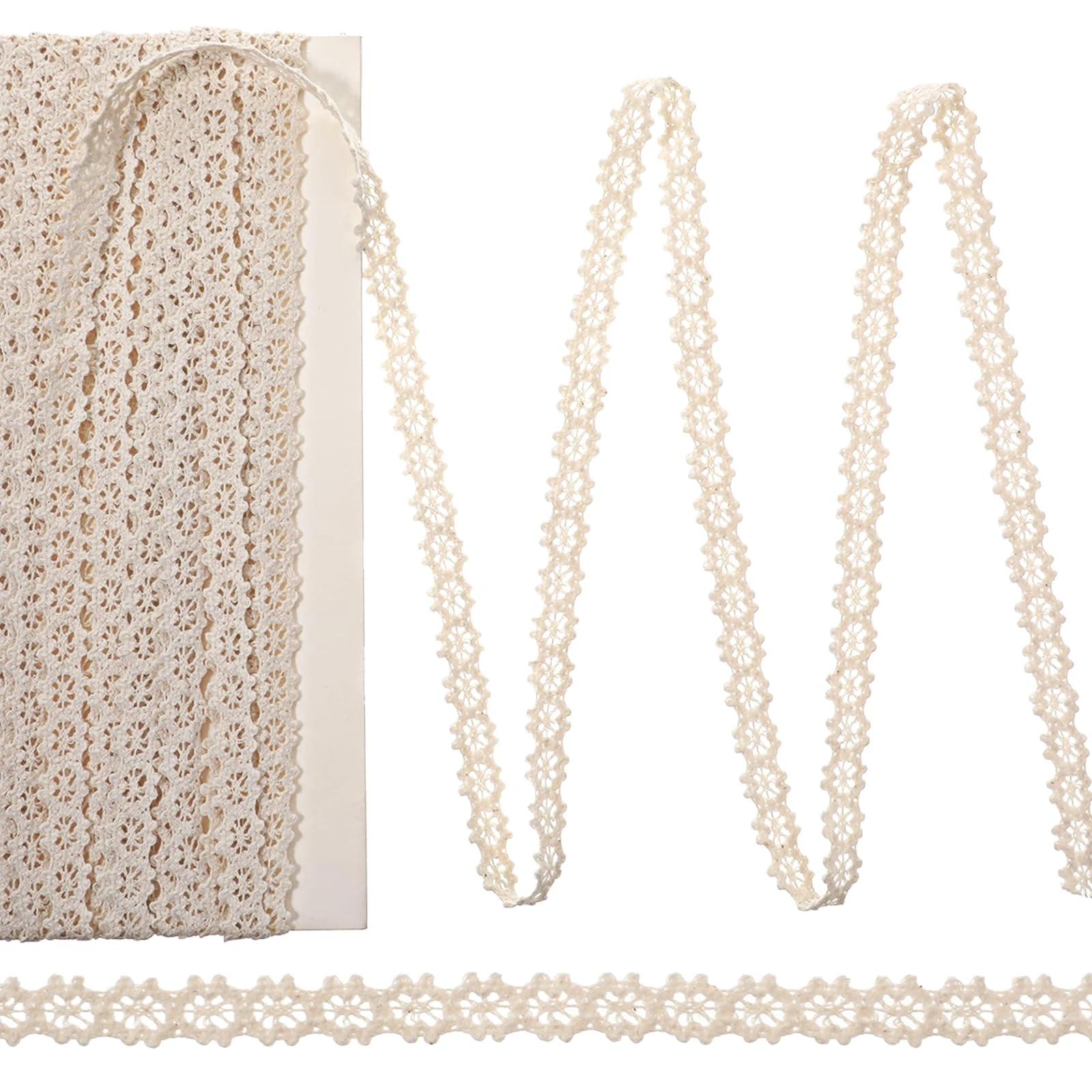 Vintage Cotton Lace Ribbon, Beige Crochet Lace Trim Fabric Decorative for Sewing Craft DIY Scrapbooking Wedding Supply 10 Yards (1cm)