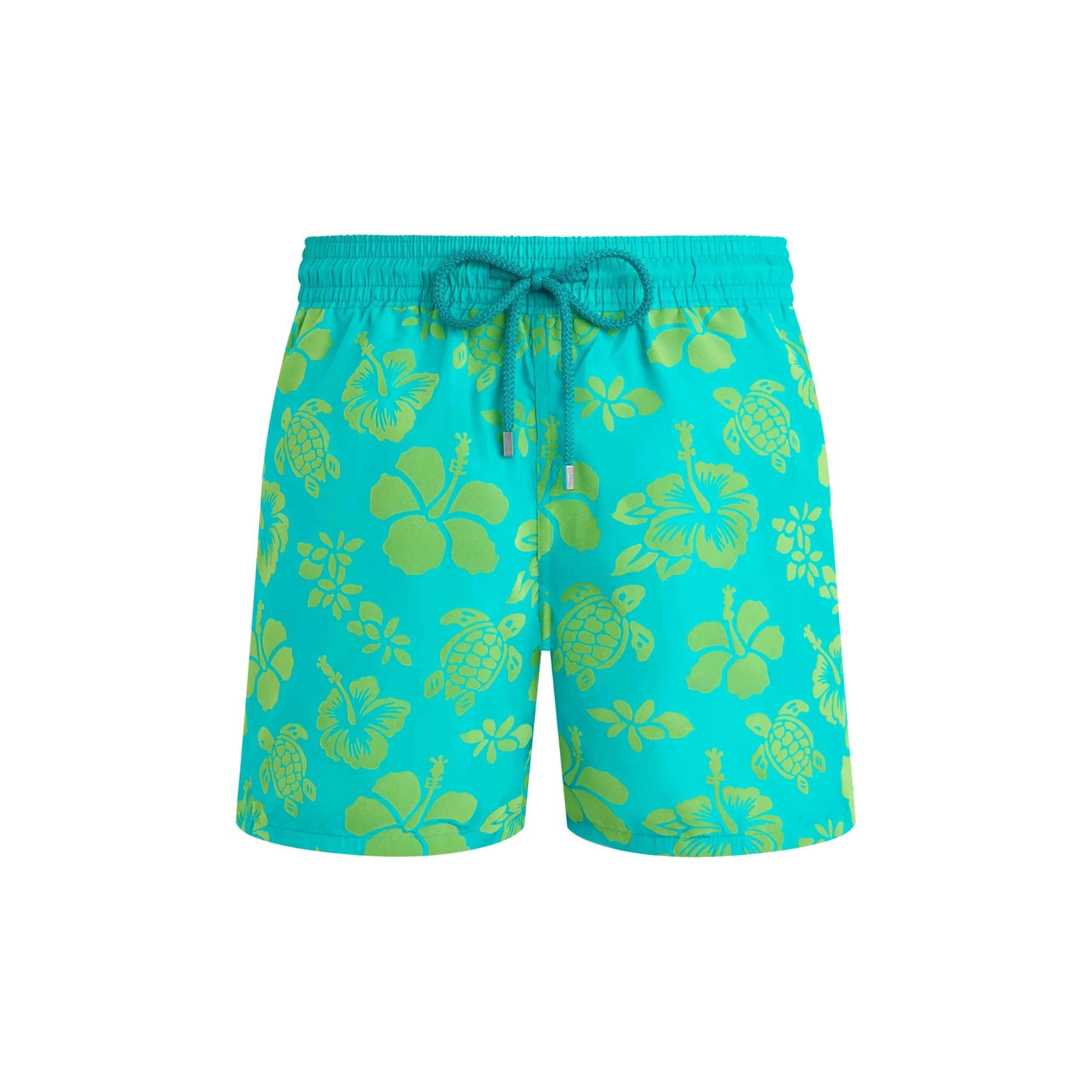 Vilebrequin, Ultra-Light and Packable Flocked Swim Shorts Tropical Turtle, XXL, Disco Green