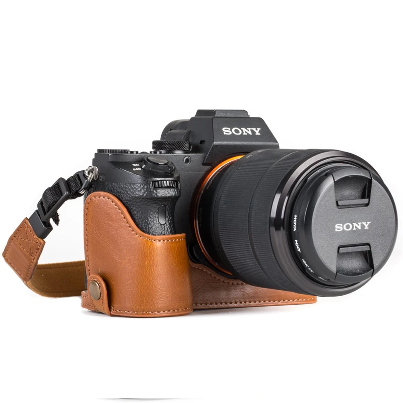 MegaGear MG1125 Finished Leather semi-housing and Battery Strap for Sony Alpha A7S II/A7R II/A7 II Camera - Light Brown