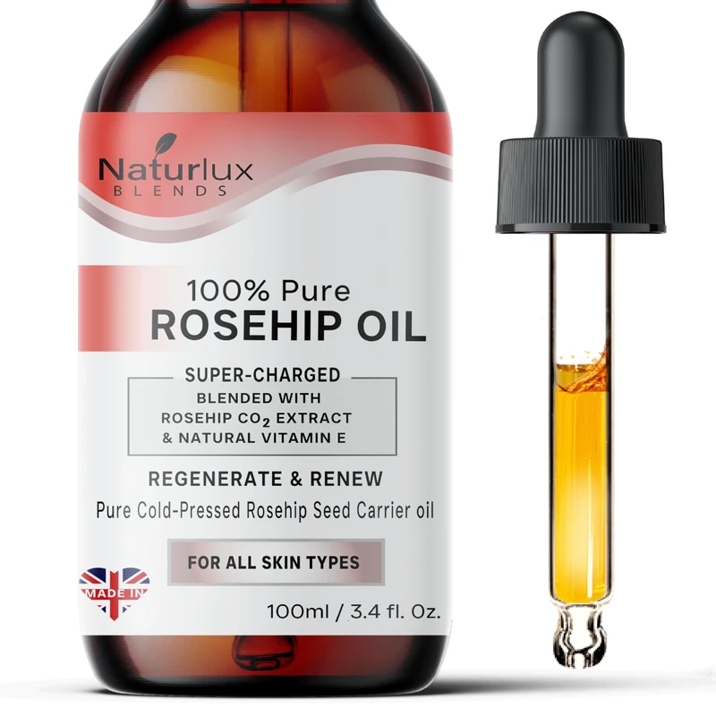 Organic Rosehip Oil For Face | 100% Pure & Natural 100 ML | Cold-Pressed Rosehip Seed Oil With 5% Rosehip C02 Extract & Vitamin E | Concentrated Blend 100 ML
