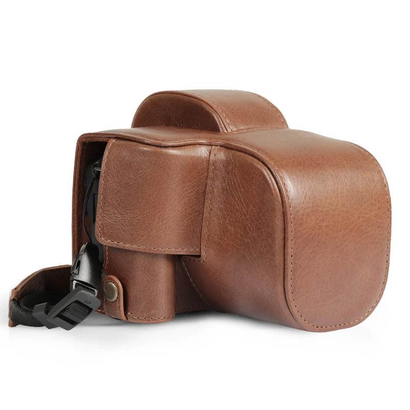 MegaGear Genuine Leather Camera Bag for Canon EOS R100 (18-45mm) - Stylish Protective Bag for Digital Photography Brown Camera Bag