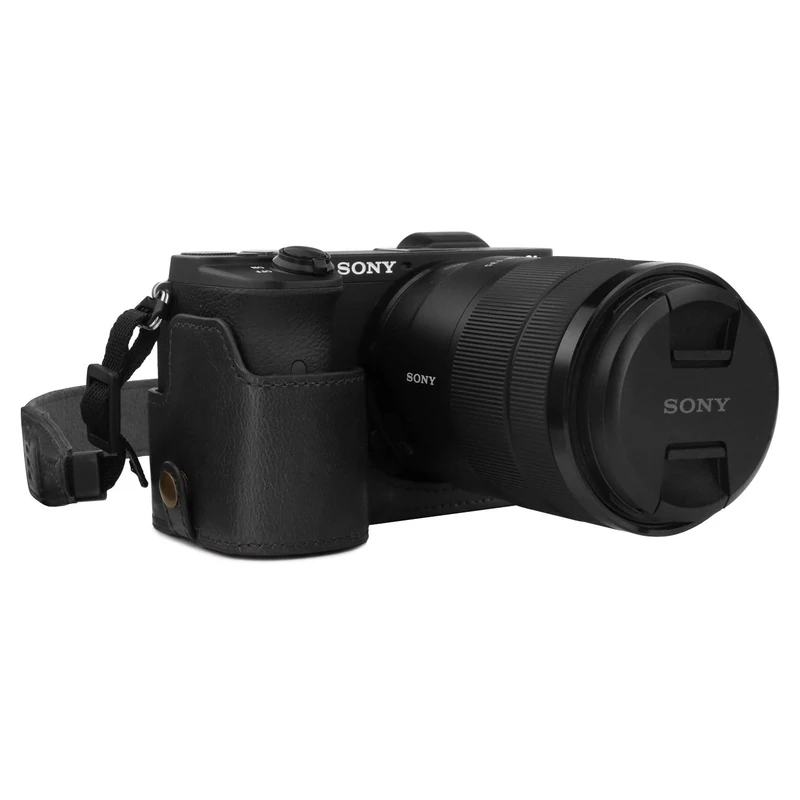 Megagear MG1807 Ever Ready Leather Camera Half Case Compatible with Sony Alpha A6600 - Black