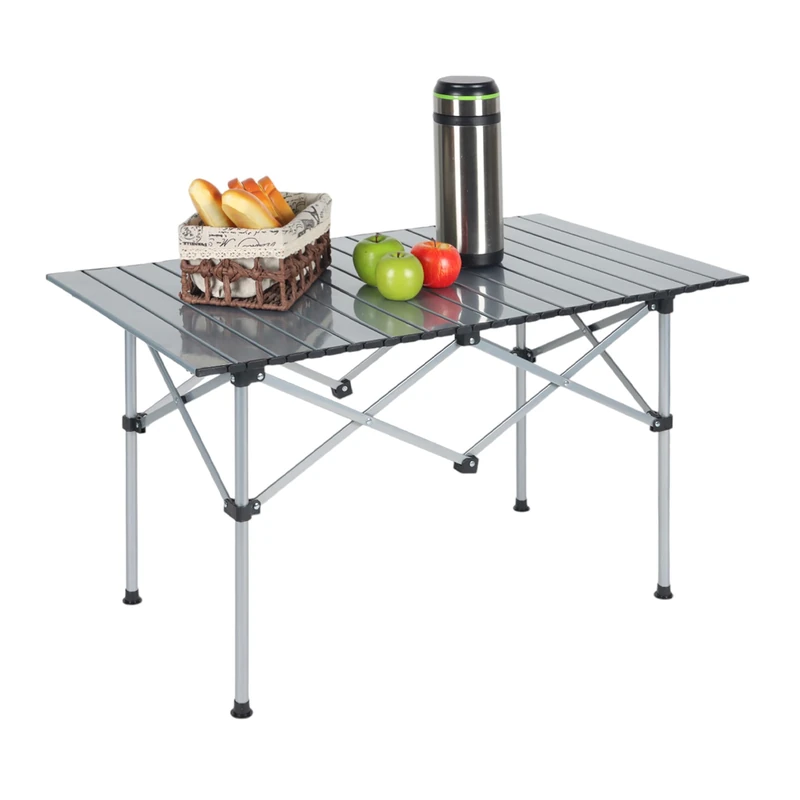 Relaxdays Camping Table, Folding, HWD: 55 x 95 x 53 cm, Camping & Picnic, Portable Outdoor Furniture, Steel, Silver