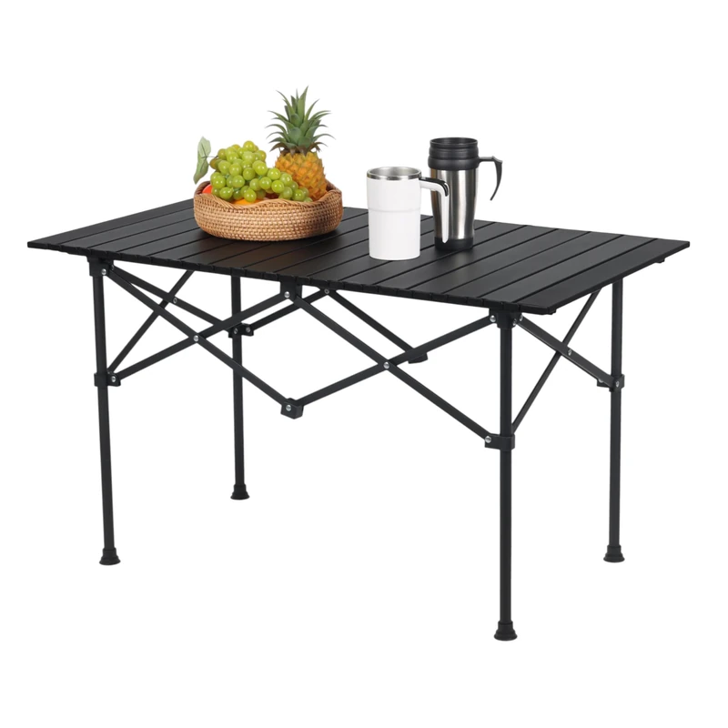 Relaxdays Camping Table, Folding, HWD: 55 x 95 x 53 cm, Camping & Picnic, Portable Outdoor Furniture, Steel, Black