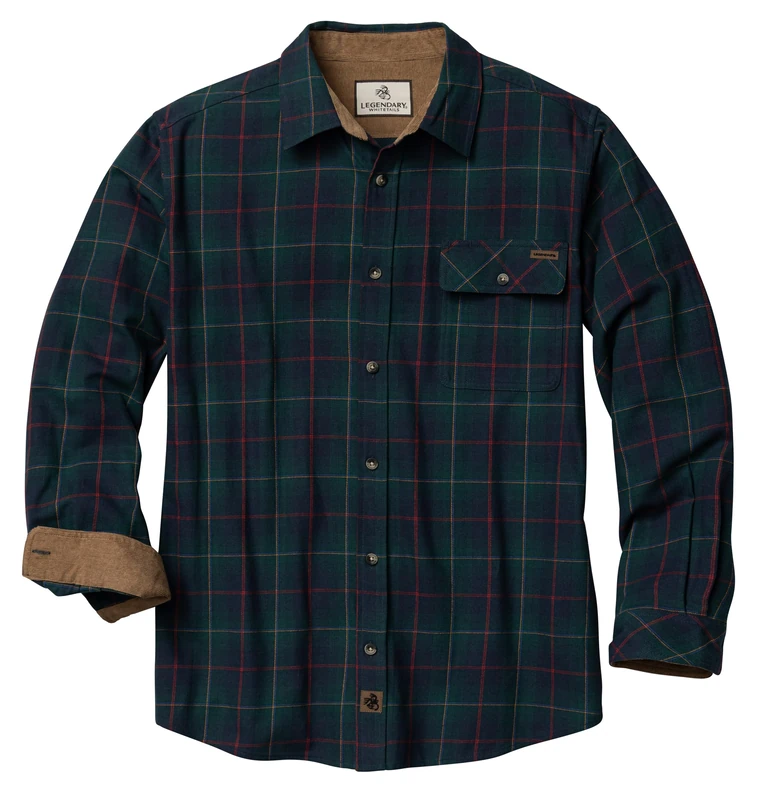 Legendary Whitetails Men's Flannel Shirt Long Sleeve Button Down 100% Cotton, Douglas Fir Plaid, Large