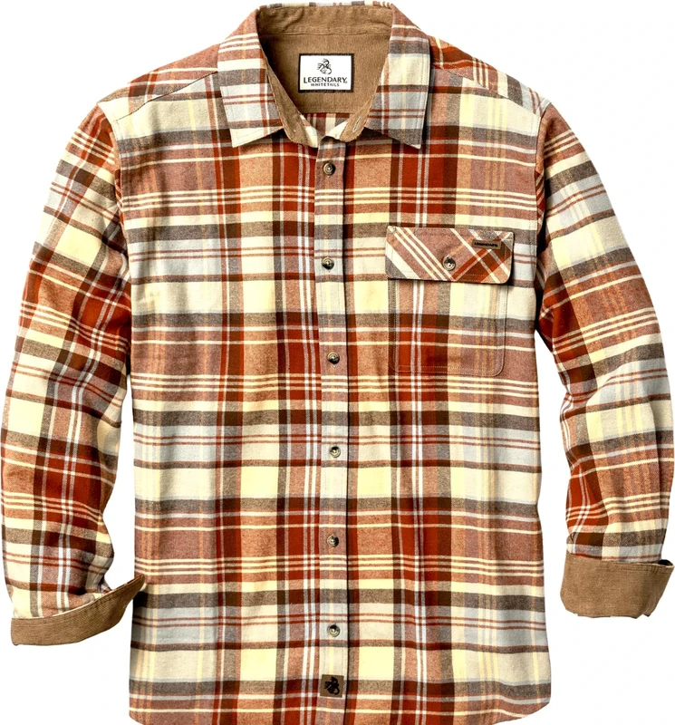 Legendary Whitetails Men's Flannel Shirt Long Sleeve Button Down 100% Cotton, Rust and Dust Plaid, XL - Image 1