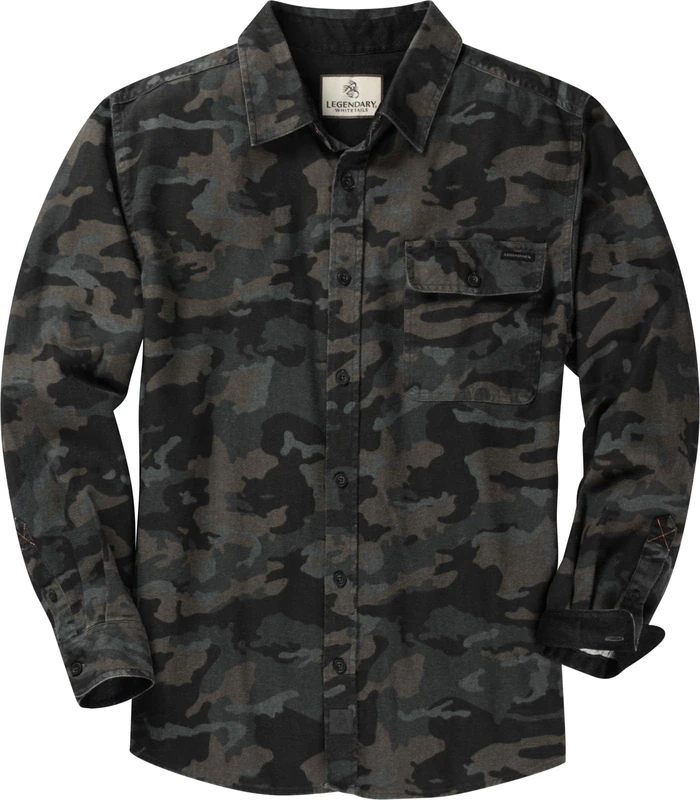 Legendary Whitetails Men's Flannel Shirt Long Sleeve Button Down 100% Cotton, Nocturnal Camo, Large