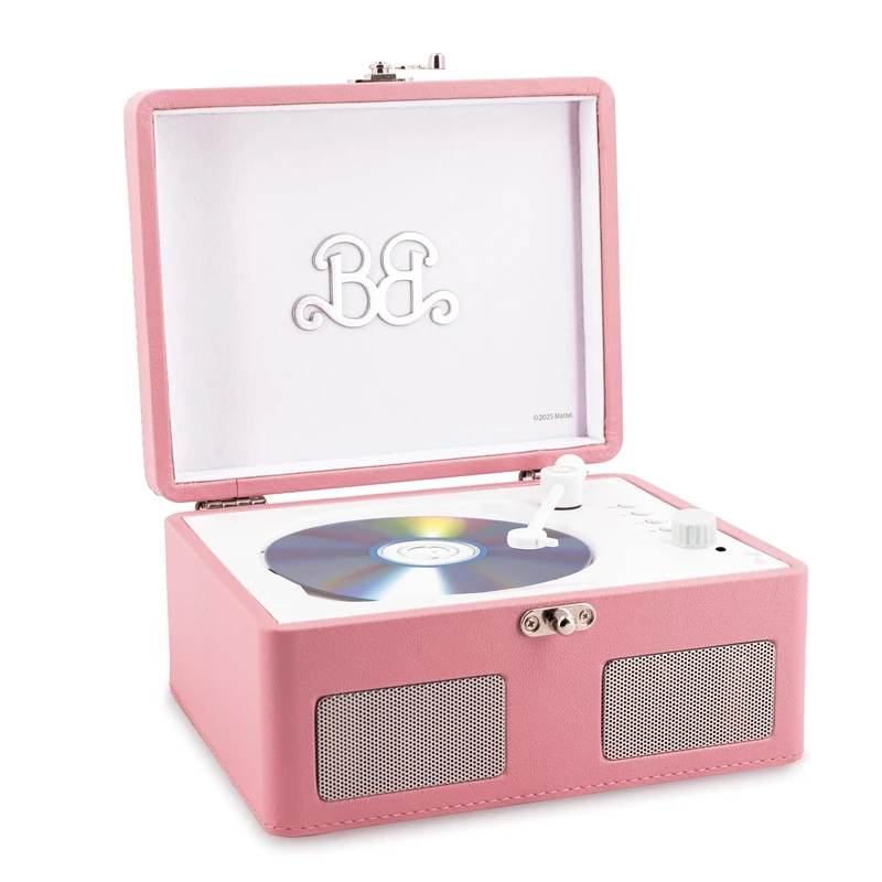 Lisciani - BARBIE Portable CD Player for Teenage Girls From 12 Years - Retro Design Inspired by Phonographs - Leatherette Case Included - USB Port - Telephone Connection - Loudspeaker - Rhythm Sense