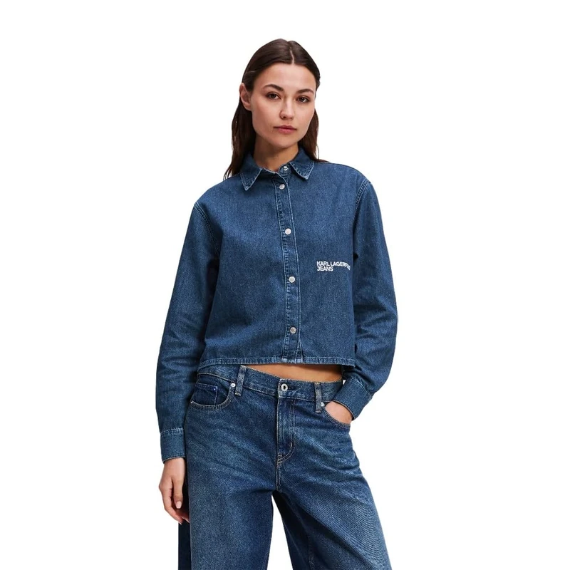 KARL LAGERFELD Boxy Denim Long Sleeve Shirt L