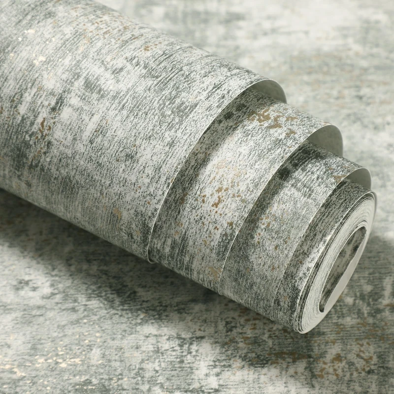 Pamatio Concrete Glitter Effect Wallpaper Non-Woven Modern Retro Moss Green Vintage Industrial Textured Metallic Wallpaper - for Bedroom Adults Living Room Corridor Wall Paper, 53cm X 9.5m