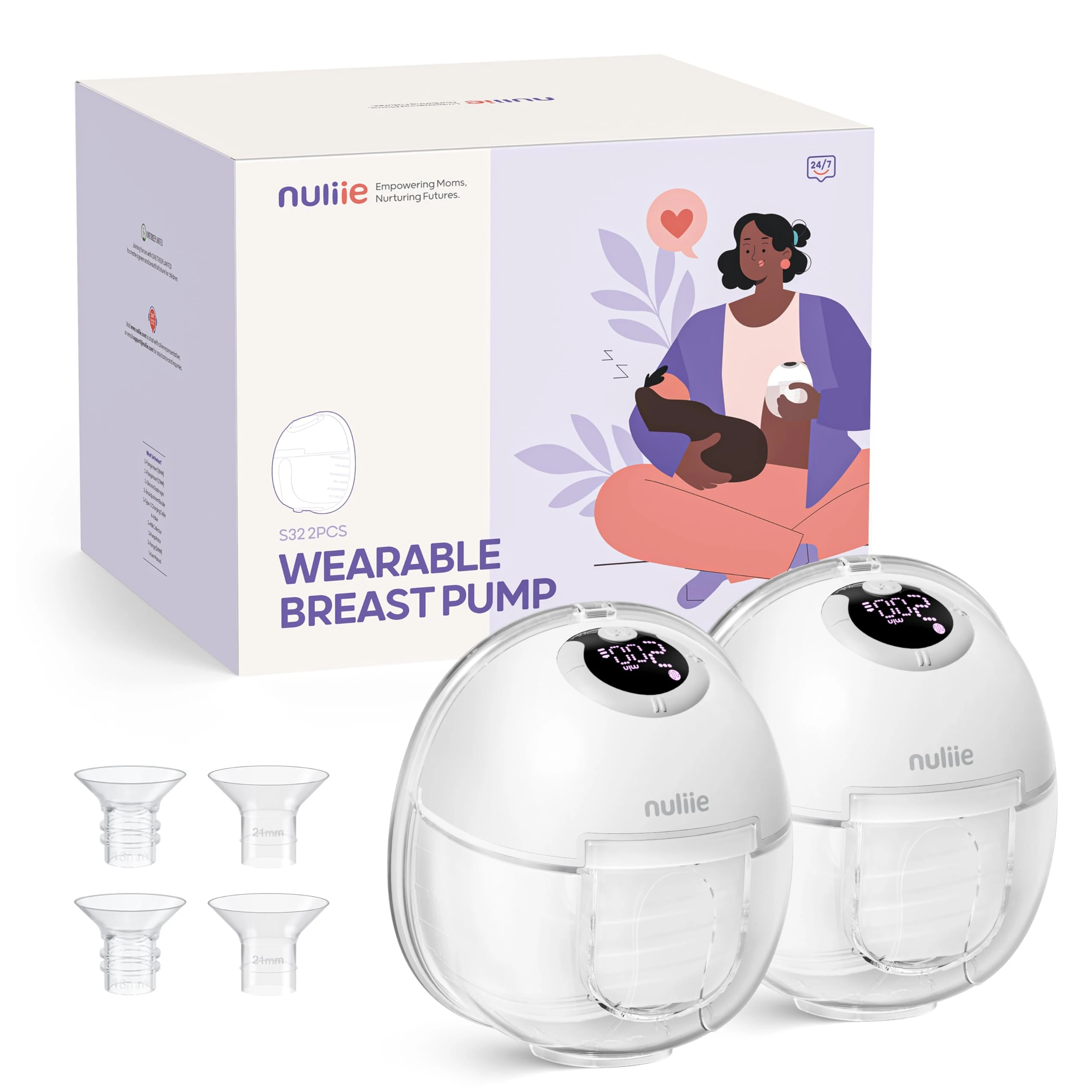 Nuliie Electric Breast Pump Hands-Free LQ32, (2 Packs, Black White)