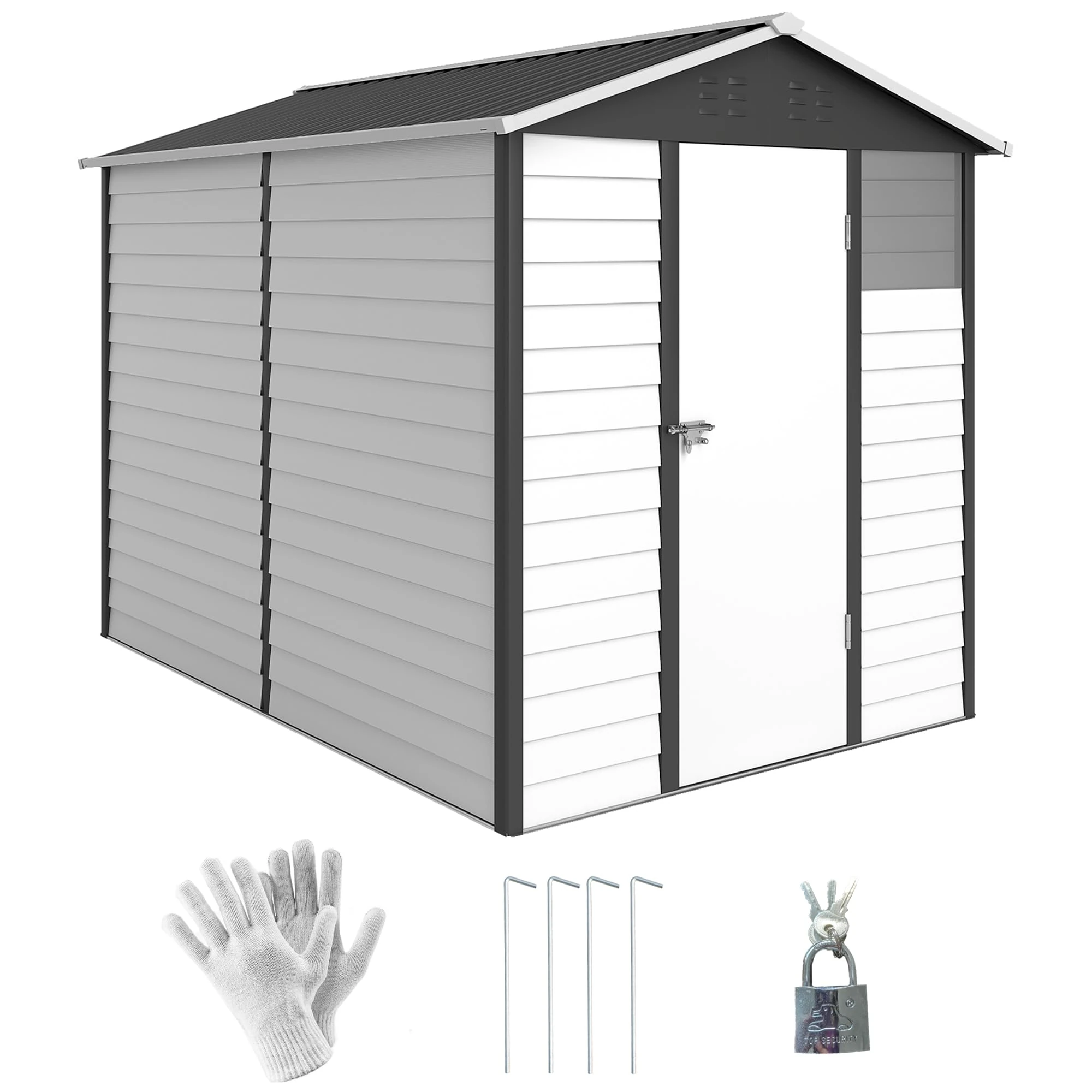 Outsunny 9 x 6FT Metal Garden Shed, Tool Storage with Lockable Door, Window, Galvanised Outdoor Storage Shed for Garden, Patio, Dark Grey