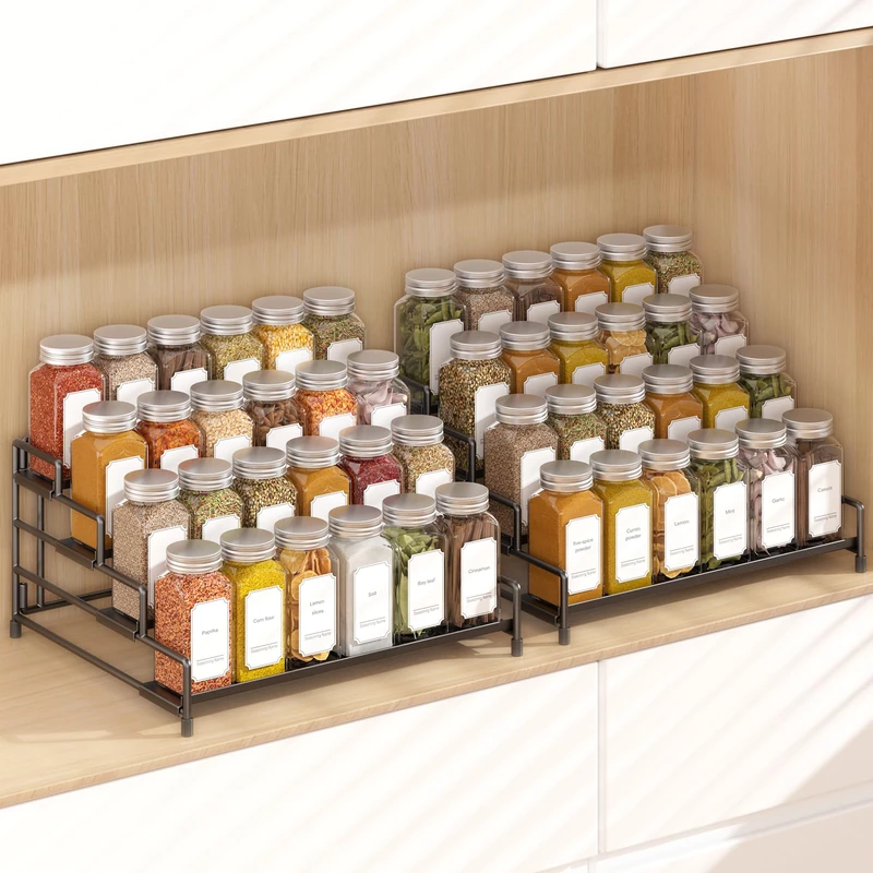 RUILALIFE 4-Tier-Spice-Rack-Organizer-for-Cabinet, Adjustable Depth Spice Holder Shelf For Countertop Pantry Cupboard, Metal Tiered Seasoning Organizer,Display Shelf Riser