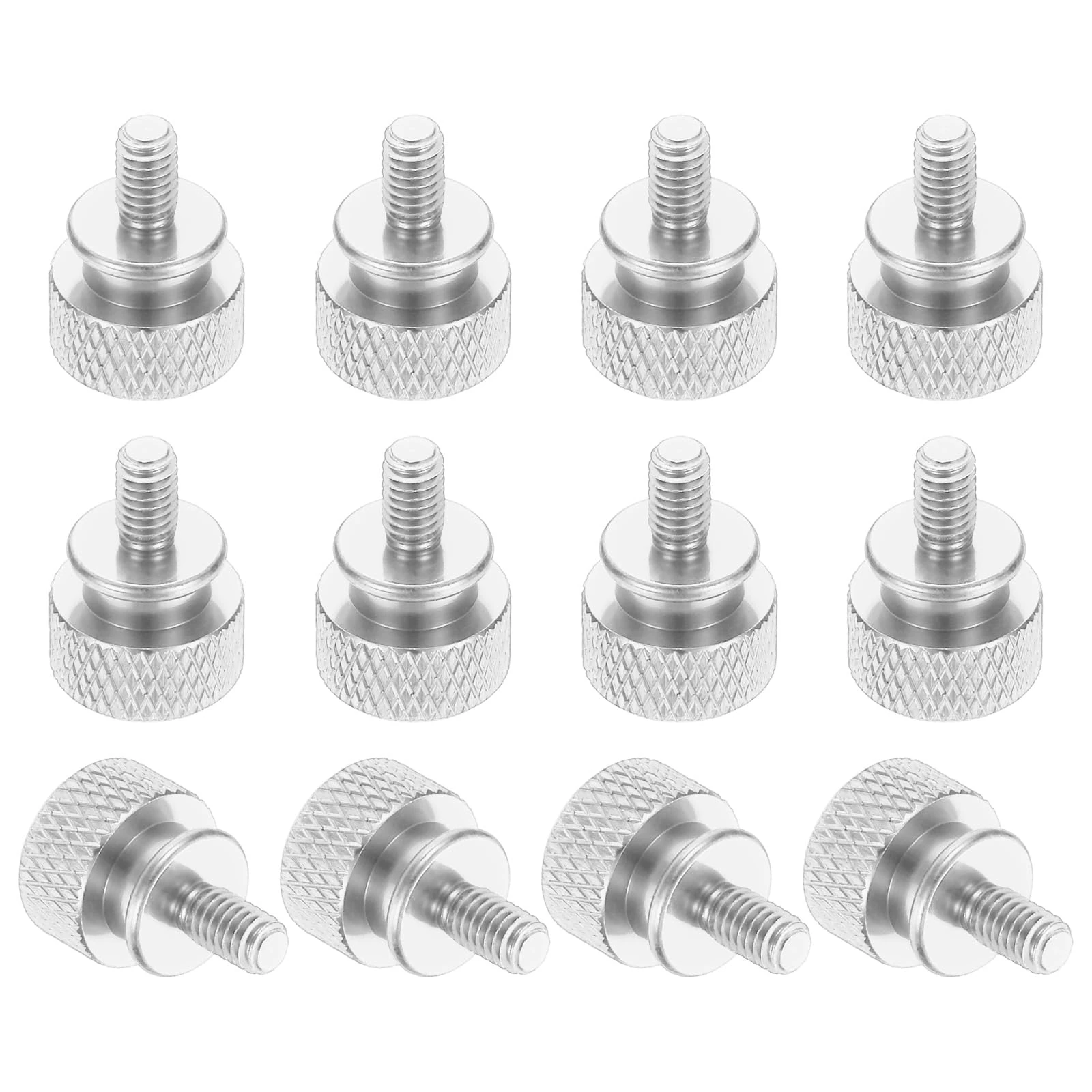 sourcing map 12 Pcs M4x8mm Knurled Thumb Screw Computer Case Threaded Hand Tighten Screws Aluminum Alloy for PC Case, Silver