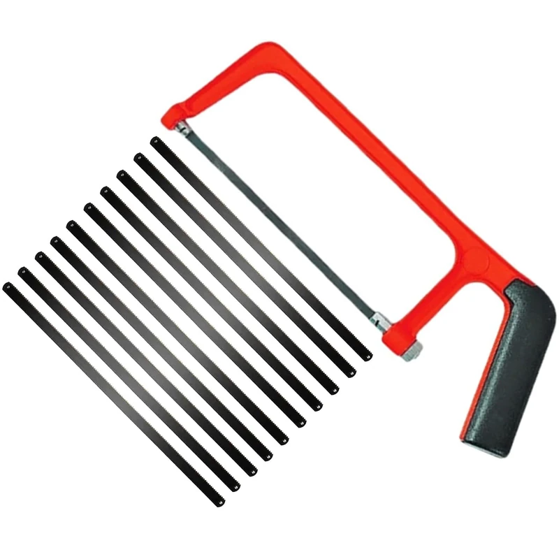 Junior Hacksaw – Small Hack Saw for Metal, Plastic, Wood & PVC – Mini Adjustable Angle Hacksaw with 20cm Blade, Lightweight Hand Tool for DIY, Beginners, and Home Projects (Red)