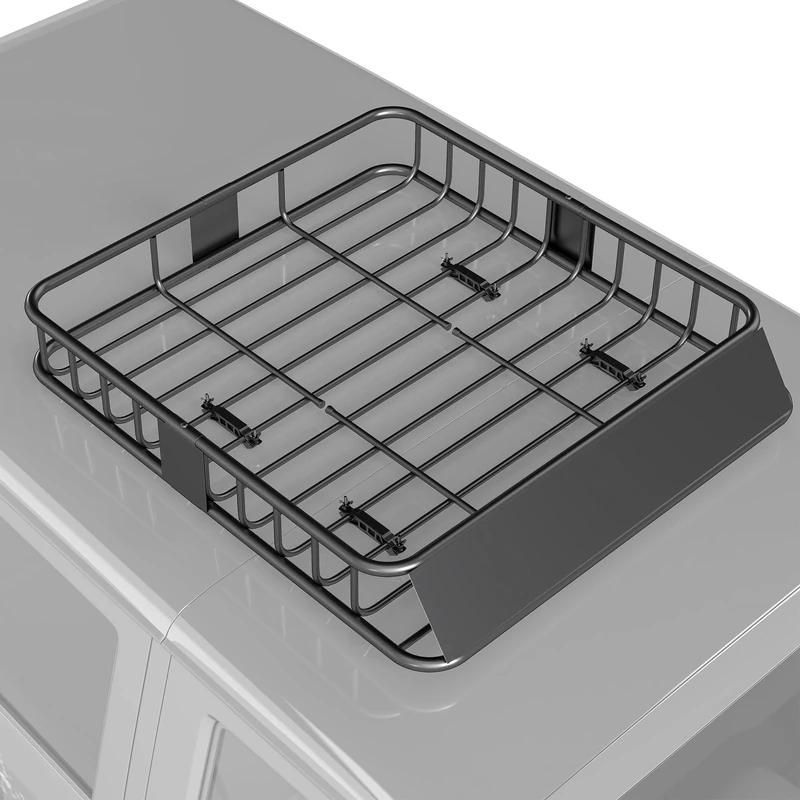 HOMCOM Universal Roof Rack Basket Tray, 90.7 kg Steel Car Rooftop Luggage Cargo Carrier Holder with Wind Fairing, Side Rails for SUVs, Pickups, Sedans, Off-Road Vehicles, 110.5 x 99.5 x 18.5 cm, Black