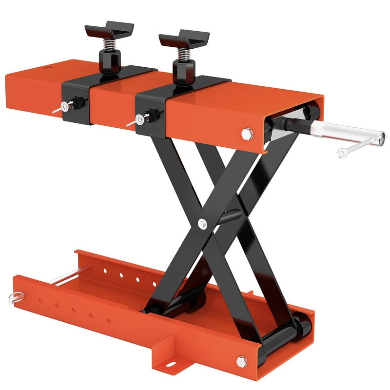 HOMCOM 500 kg Motorcycle Scissor Lift Jack, Heavy Duty Steel Adjustable Motorbike Lifting Hoist Stand with Safety Pin, Foldable Lifter for Dirt Bike Repair Maintenance, 45x15 cm Large Platform, Orange - Image 1