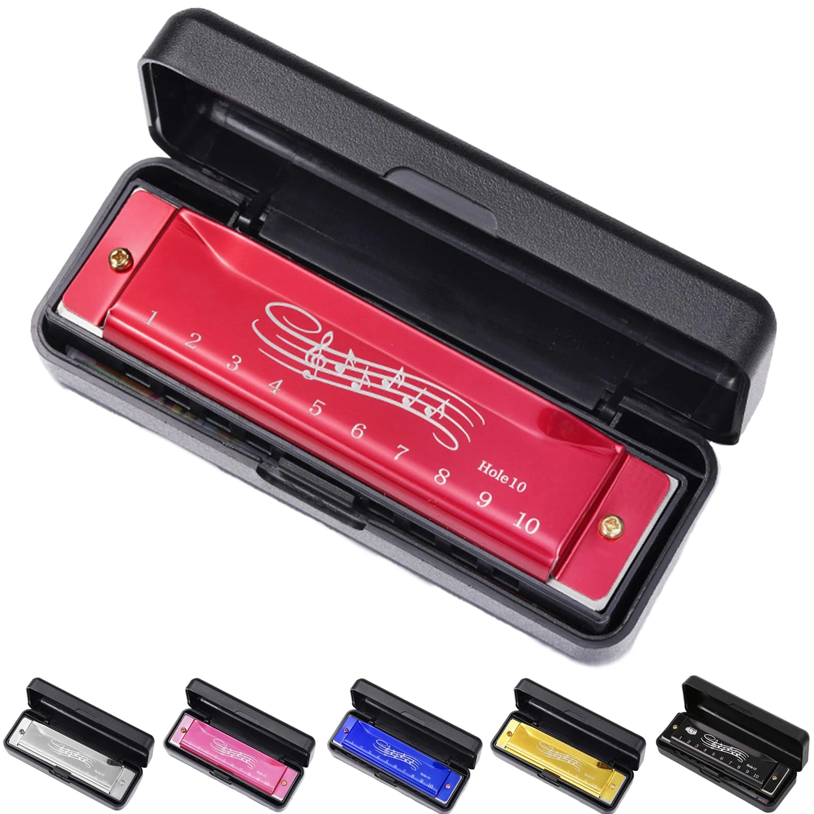 10 hole harmonica, silver full scale metal mini C-key harmonica, suitable for adults, Thanksgiving and Christmas back to school gifts (Red)