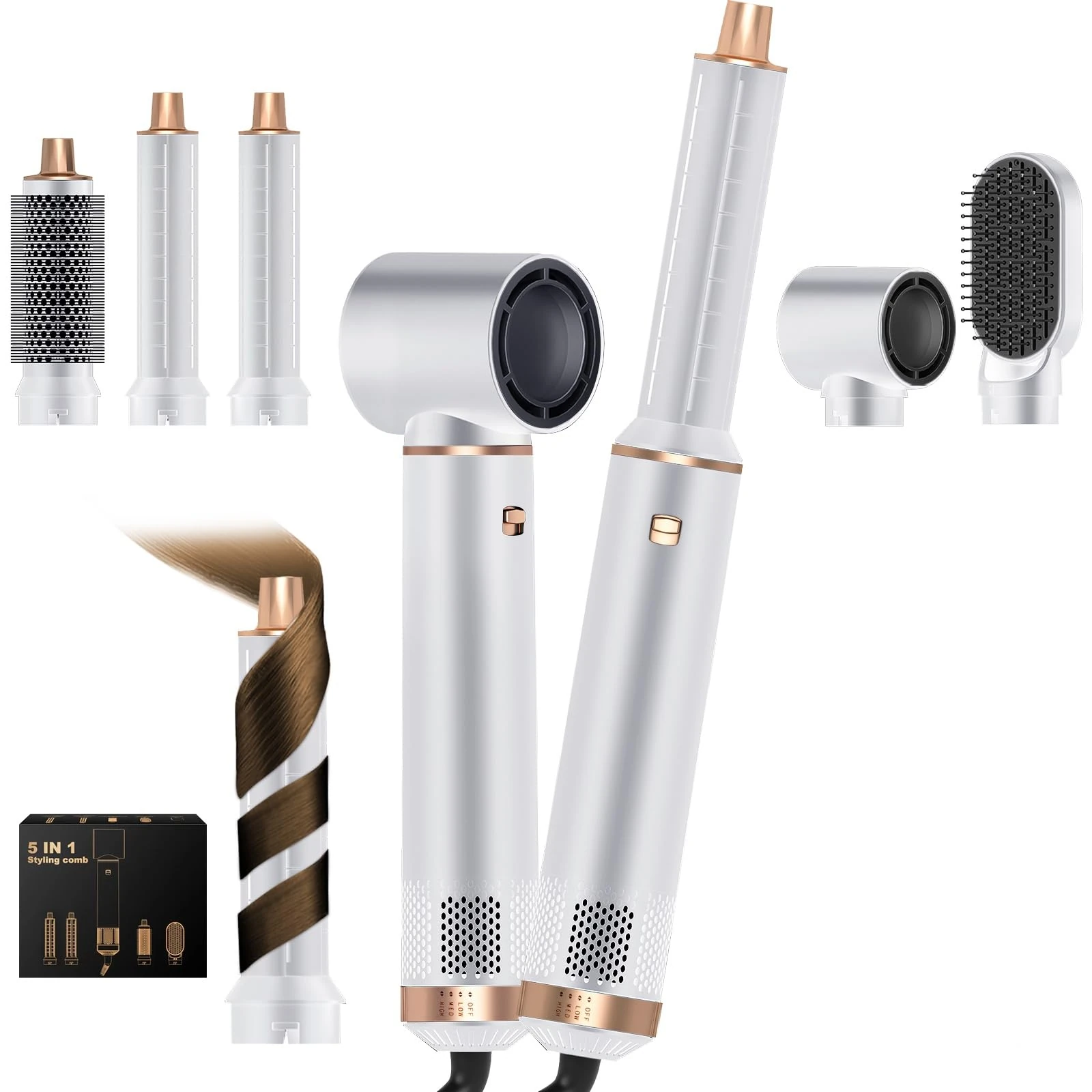 5 in 1 Air Styler, Magic Styler, 1000W Hair Styler with Auto Curling Wands, Multi-use Ionic Hair Blow Dryer Brush Set for All Hair Type/Length,110,000 RPM, Dry, Curl, Straighten Women Gifts