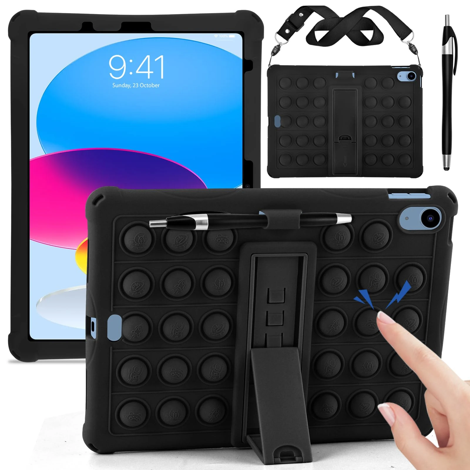 KATUMO Silicone Case for iPad (A16) 11th Generation 11 Inch (2025) / iPad 10th Generation 10.9 Inch (2022), Soft Rubber Cover with Stylus Pen and Shoulder Strap