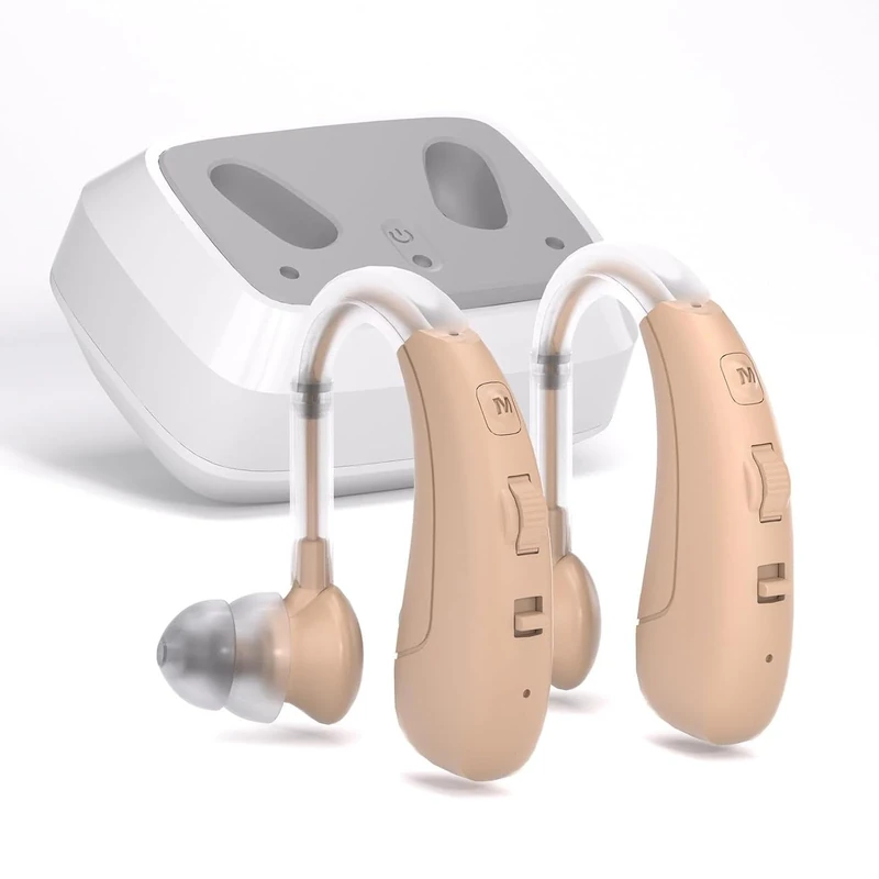 Elctrtici Digital Rechargeable Sound Device for Adults, Behind the Ear, with Noise Reduction, 4 Modes, Adjustable Volume khaki