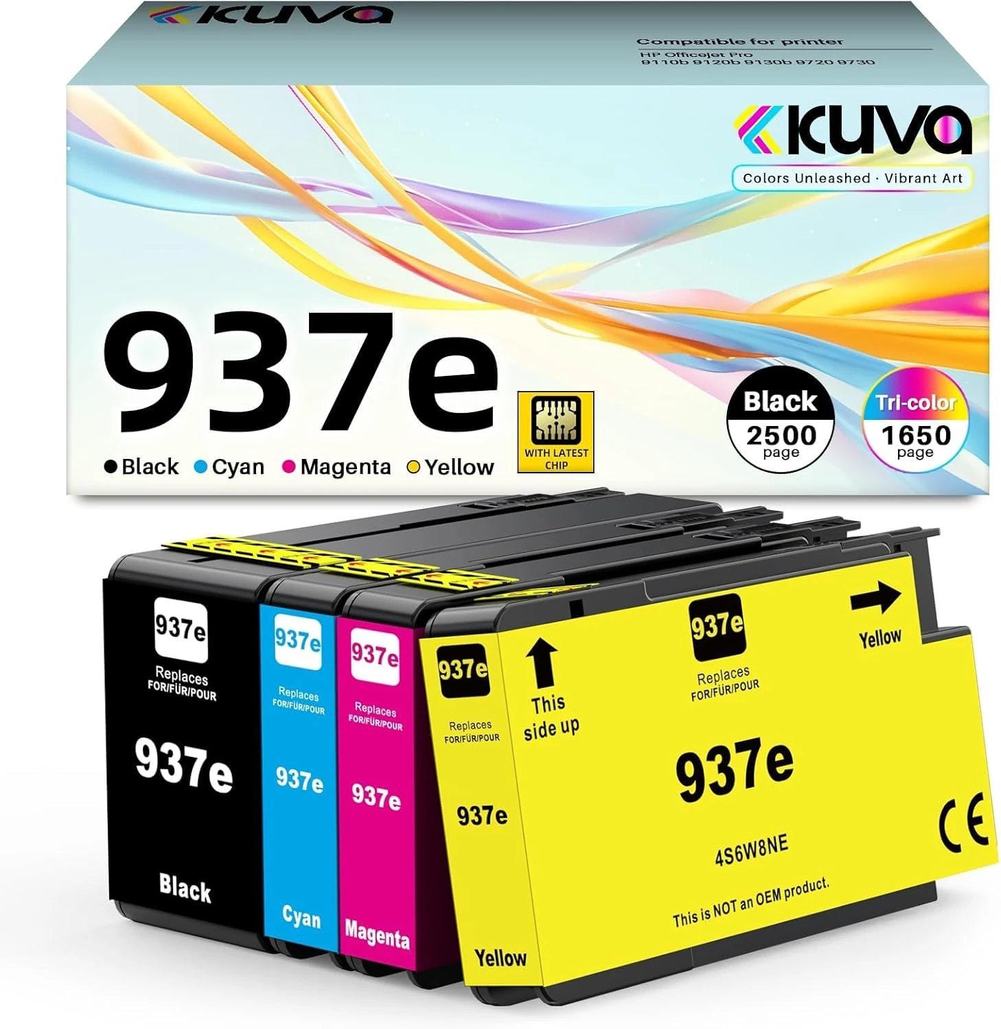 Kuva 937e 937 Ink Cartridge NEW CHIP 937XL for HP 937 Ink Cartridge 937e Compatible with HP Officejet Pro 9120b 9110b 9720b 9130b 9117b 9720 9730 (4-pack)