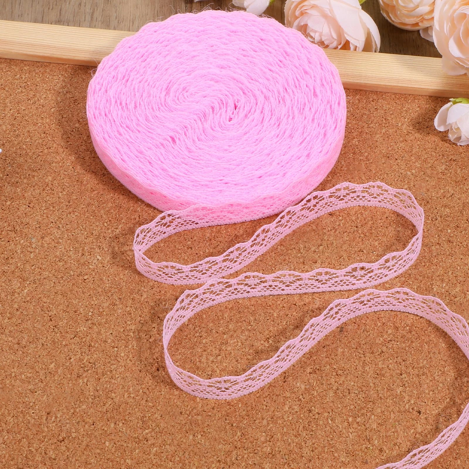 30 Yards 0.6 Inch Wide Sewing Lace Ribbon Pink Lace Ribbon Roll Flower Fabric Sewing Crafts Trim for Wedding Decoration, Bouquet, and Gift Packaging