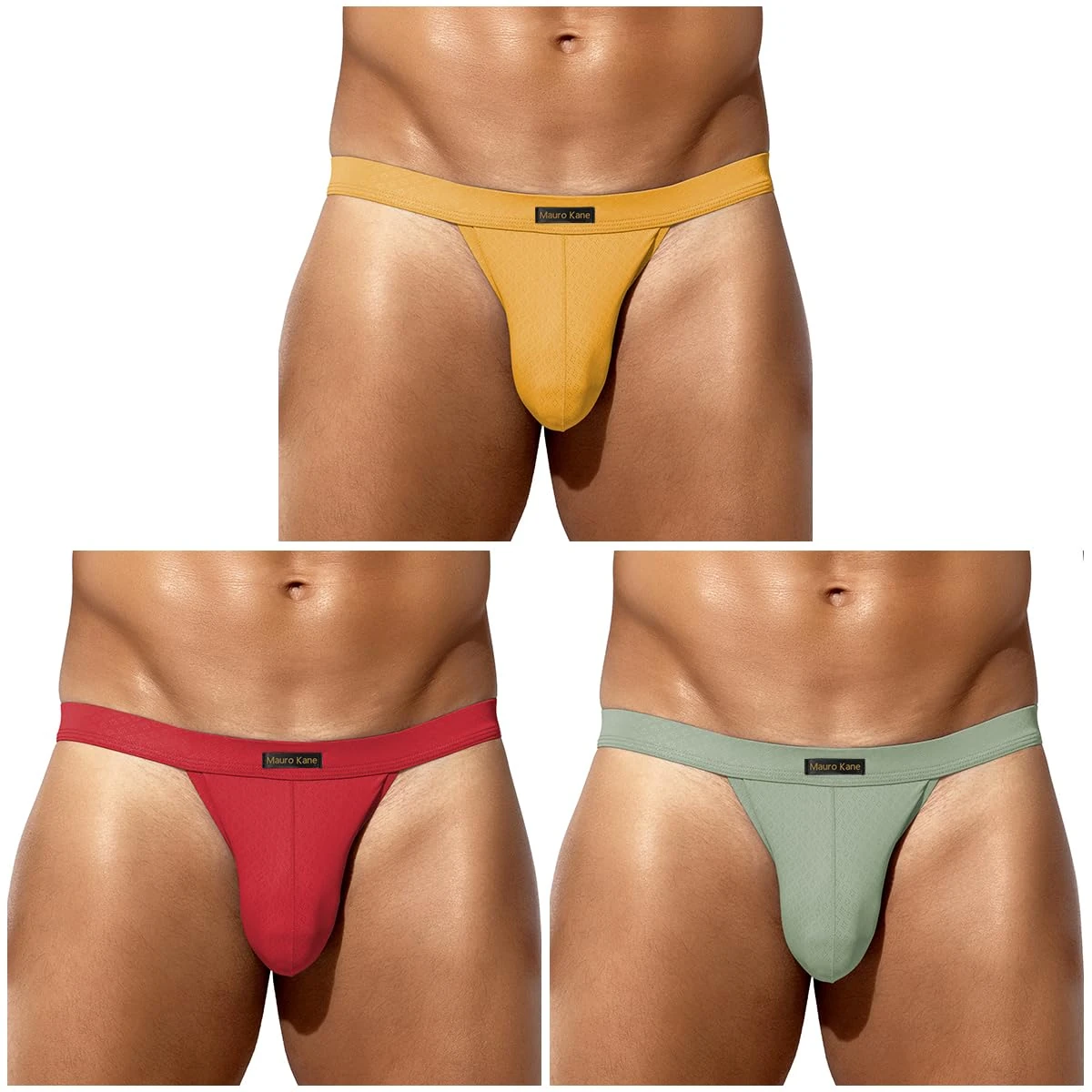Mauro Kane Men's Underwear Briefs Soft Breathable Mens Briefs Sexy Low Rise Mens Underpants Pack of 3,(Red/Yellow/Green)-XXL