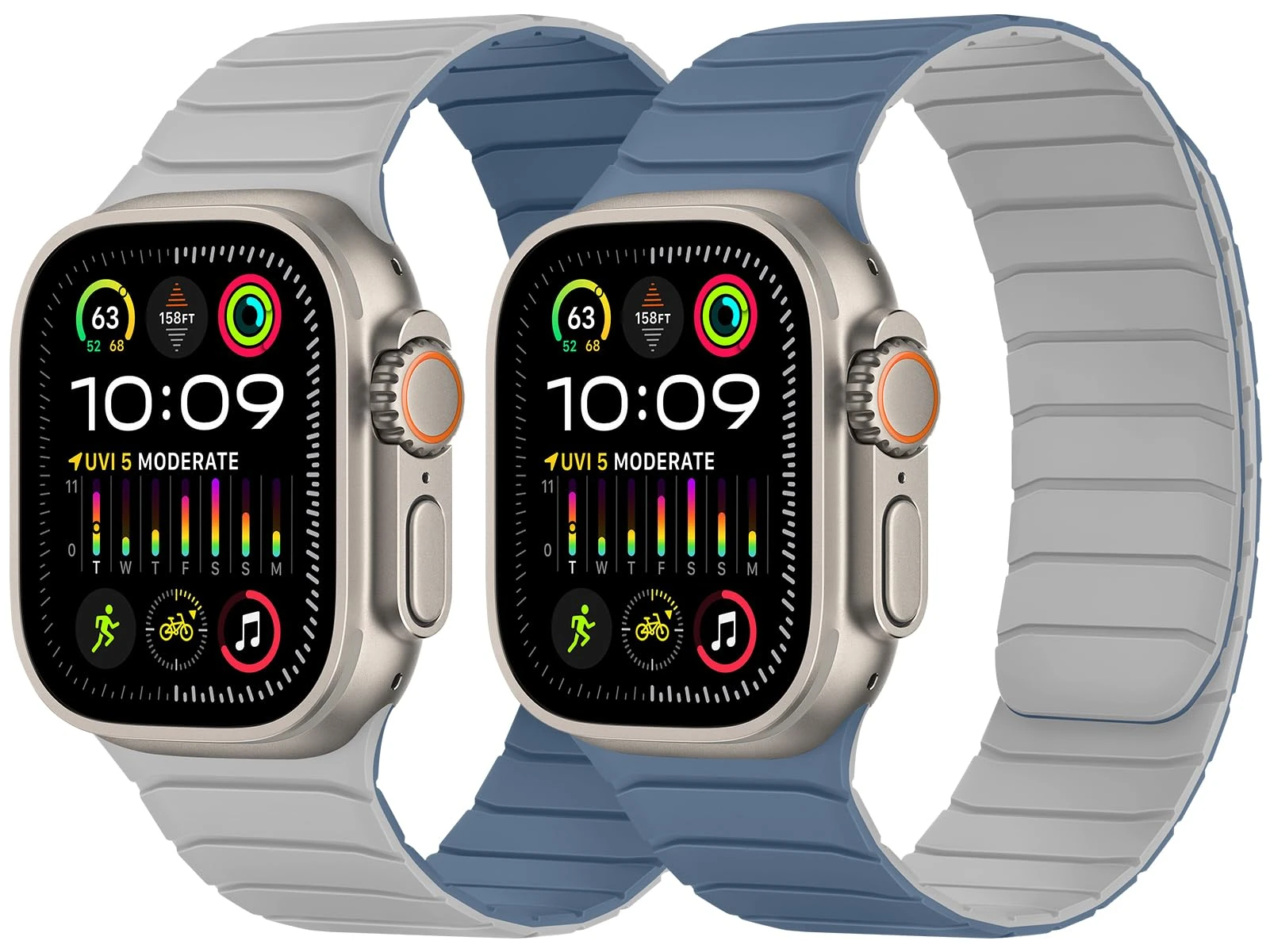 Tasikar Double Sided Wearable Magnetic Strap Compatible with Apple Watch 49mm 46mm 45mm 44mm 42mm, Soft Silicone Sport Band for iWatch Ultra3 2 1 SE Series 11 10 9 8 7 6 5 4 3 2 1, Misty Grey Blue